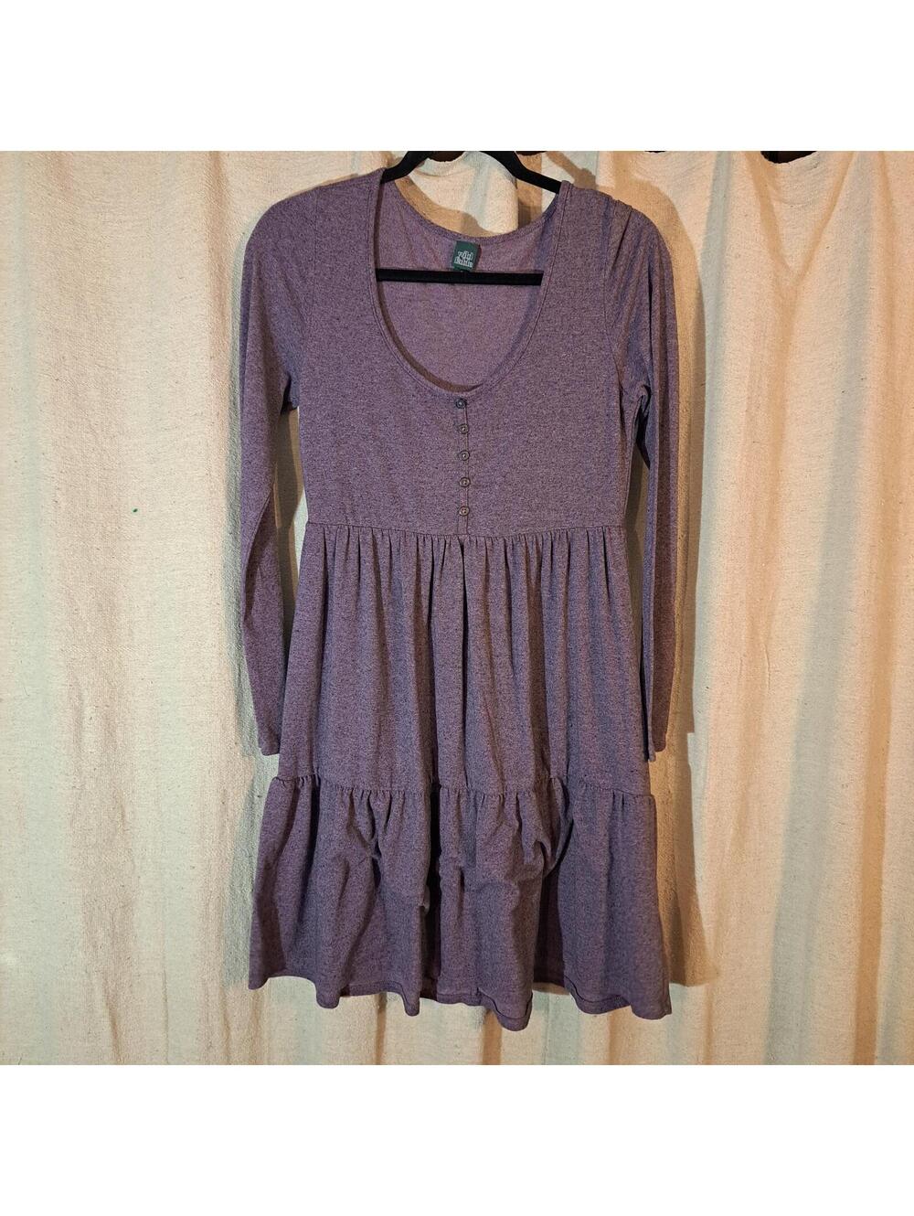 Long Sleeve Button Front Tiered Dress Color is medium purple